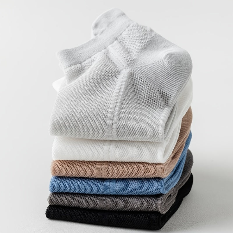 Men's Breathable Mesh Ankle Socks Summer Lightweight Sweat-Absorbent Solid Colors Polyester Blend Pack of 5