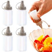 Set of 4 Transparent Plastic Seasoning Bottles with Gray Lids for Sauces and Dressings