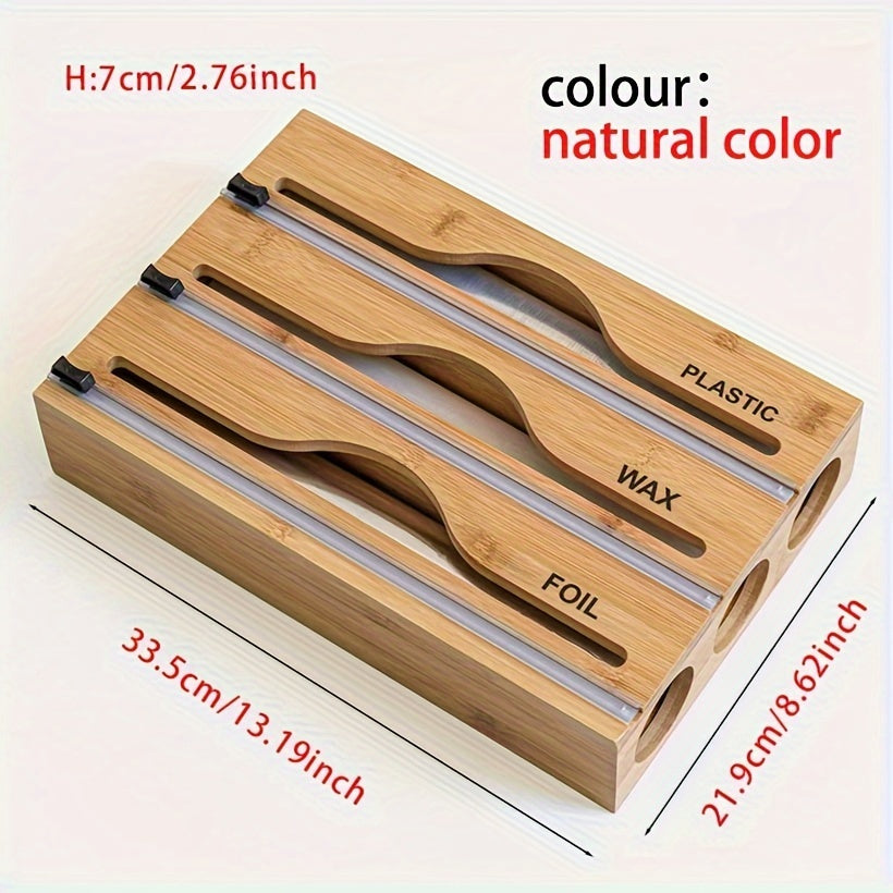 Bamboo Wrap Organizer Set with Storage Box Cutter Labels Aluminum Foil Dispenser