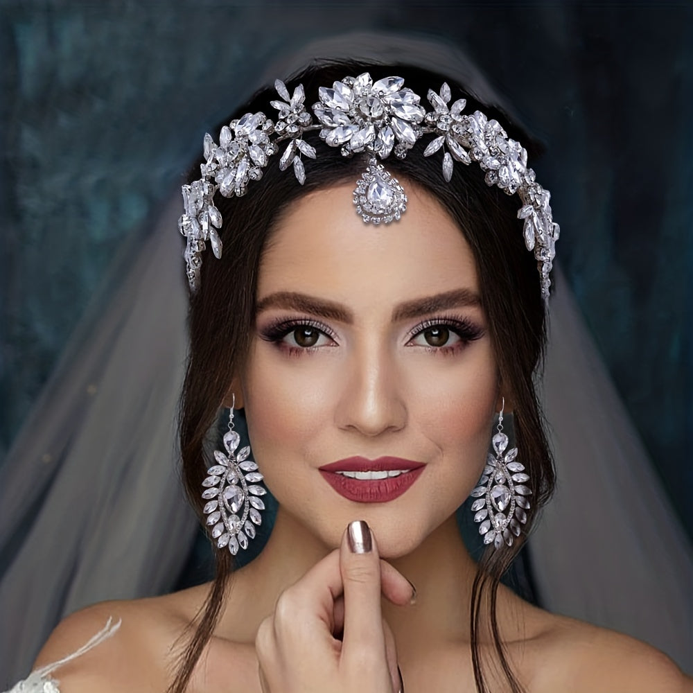 Retro to'y soati bilan katta rhinestone 3D gul soch aksessuari uchun to'y uchun