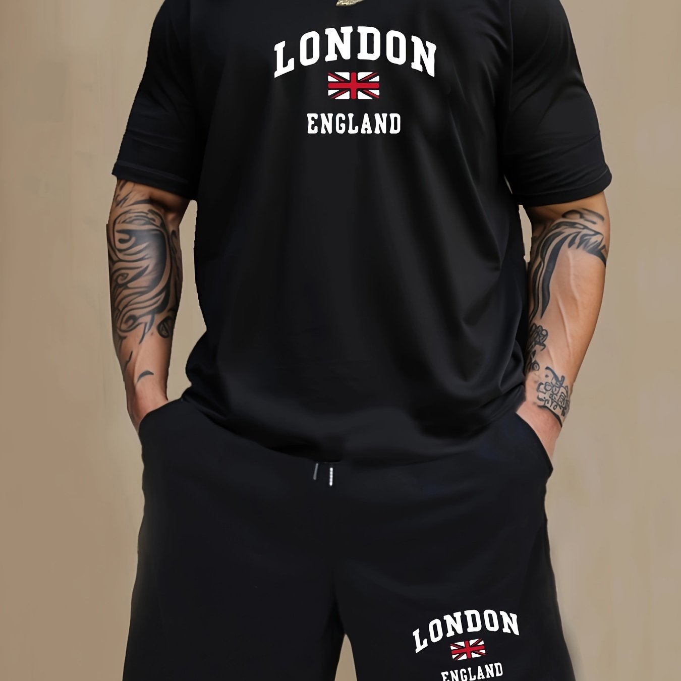 Men's Pajama Sets Short Sleeve T-Shirts and Shorts British Flag Print Summer Loungewear