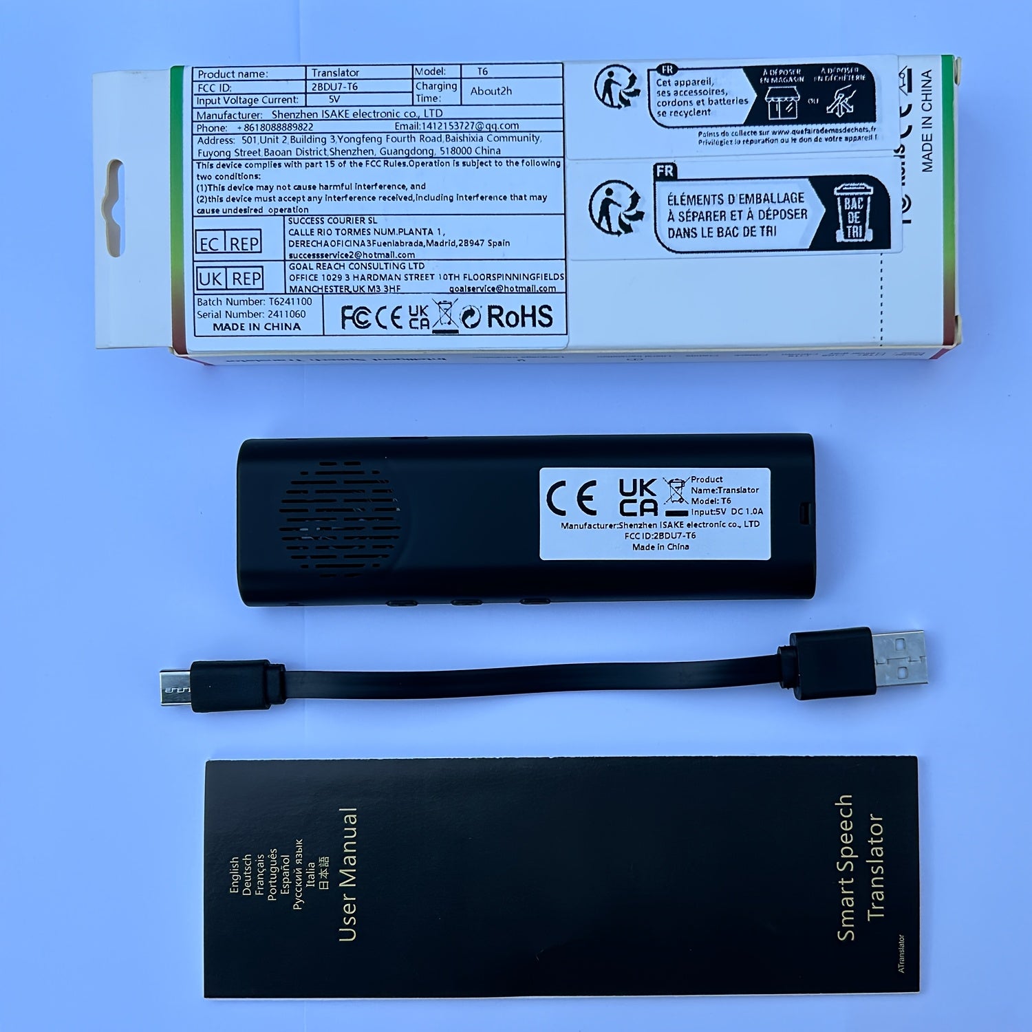 Black Portable Voice Translator Device with 69 Languages, Wireless, Rechargeable