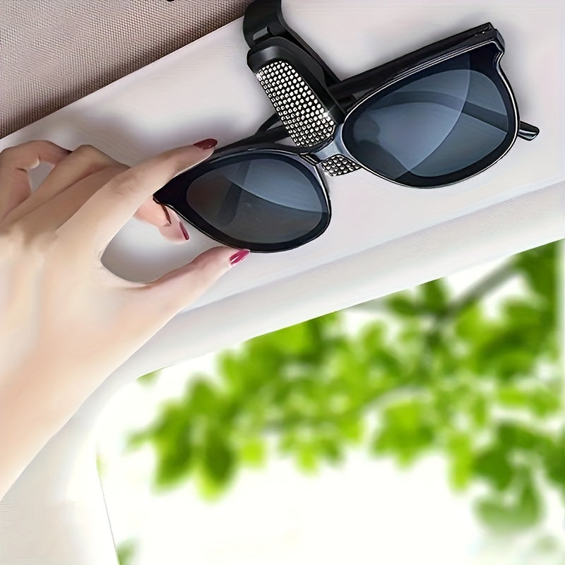 Car Sun Visor Glasses Holder Rhinestone Embellished Plastic Eyeglasses Clip
