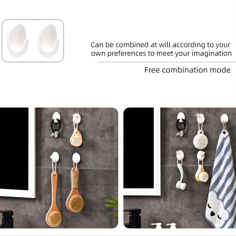 Gancho de pared ovalado de plástico blanco autoadhesivo y sin perforación para almacenamiento