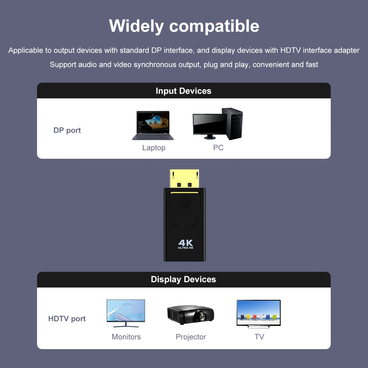 DisplayPort to HDTV Converter 4K Male to Female High-Resolution Adapter