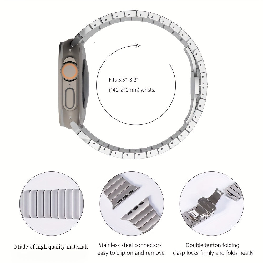 Men's Stainless Steel Watch Band for Apple Watch Series 1-9 and SE Ultra 40mm-49mm Metal Bow Buckle Strap