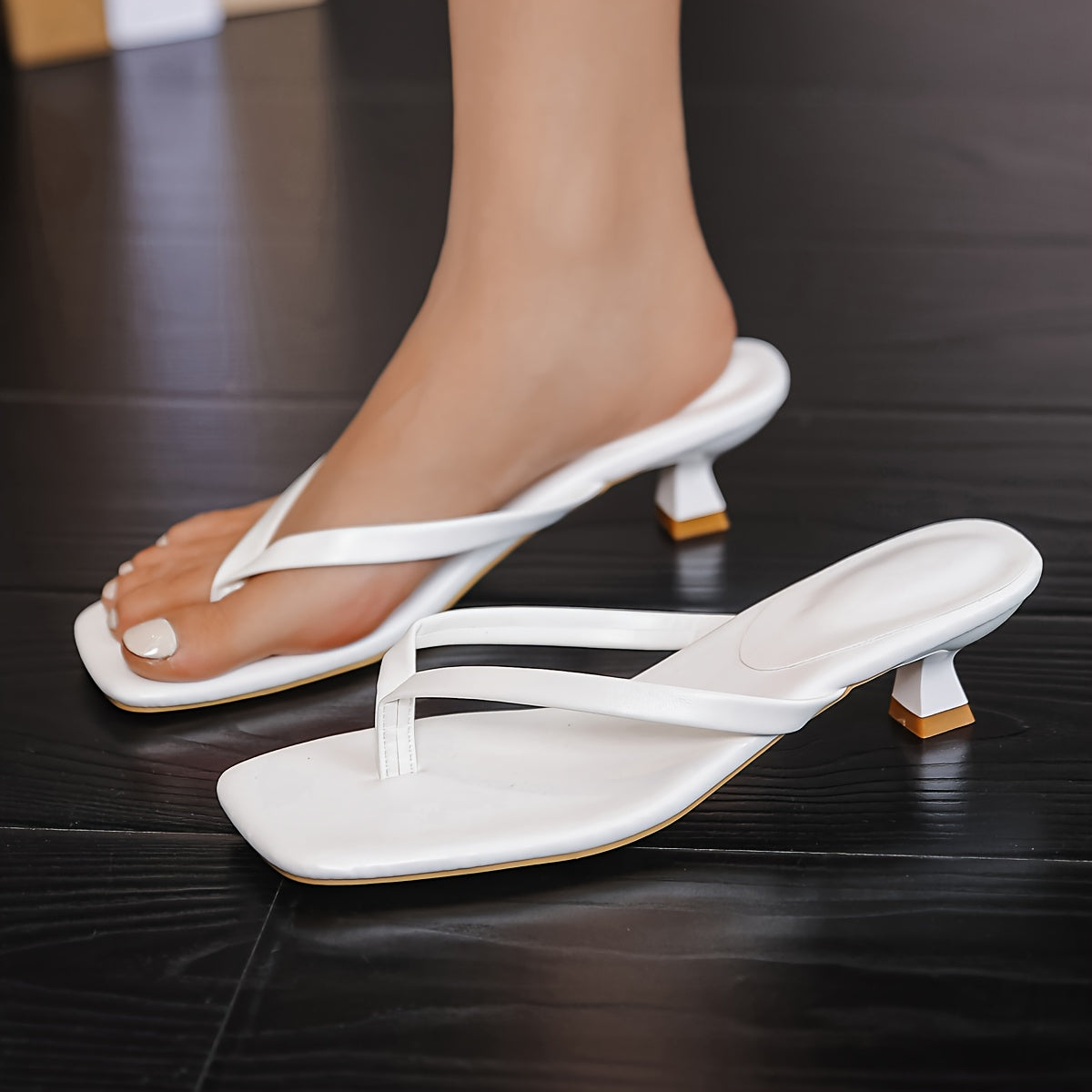 Women's Summer Bohemian Square Toe Slip-On Sandals with Mid Heel