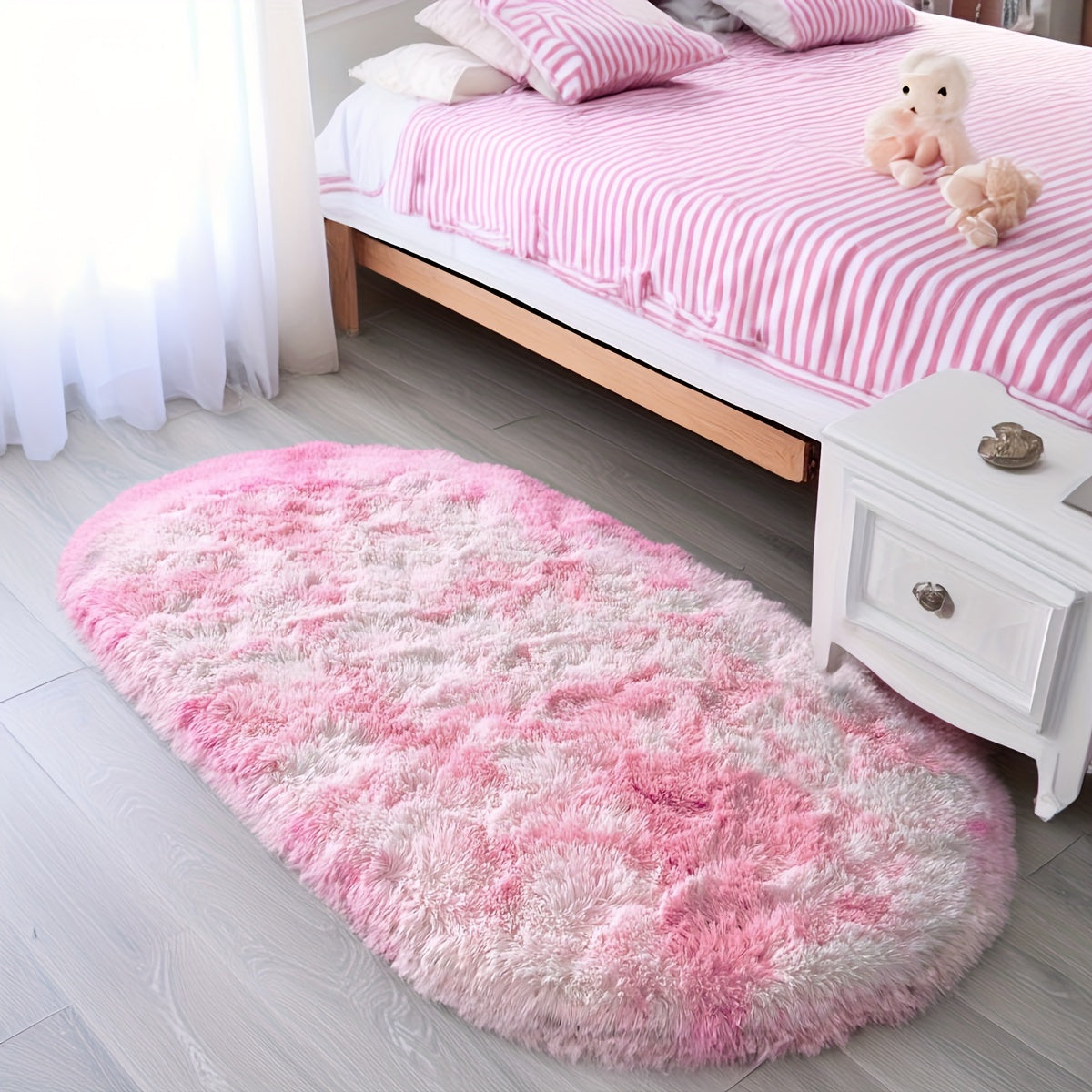 Soft Fluffy Oval Shaggy Area Rug for Bedroom Living Room with Thick Sponge