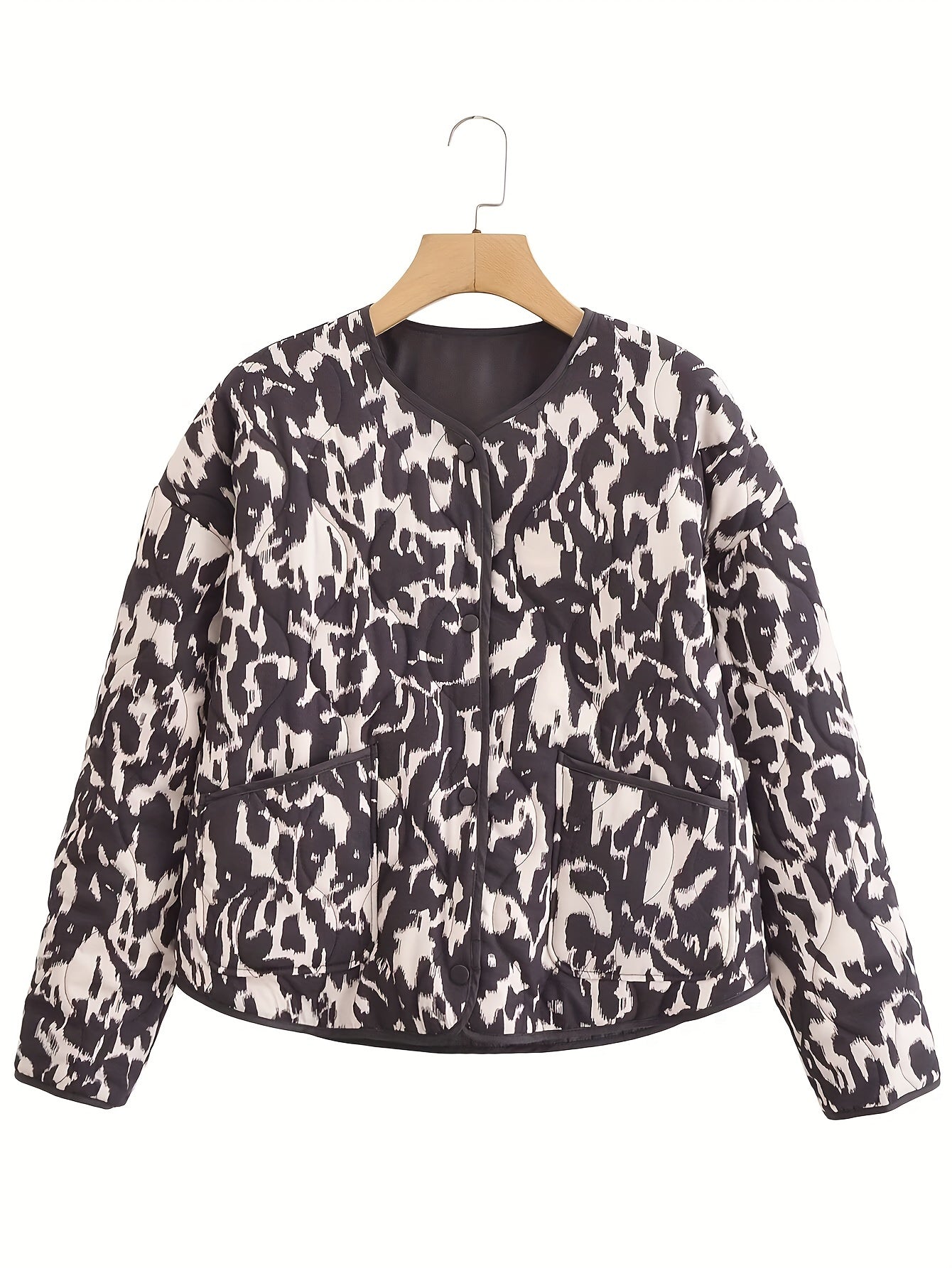 Women's Tie Dye Quilted Jacket with Button Detail Polyester Casual Long Sleeve