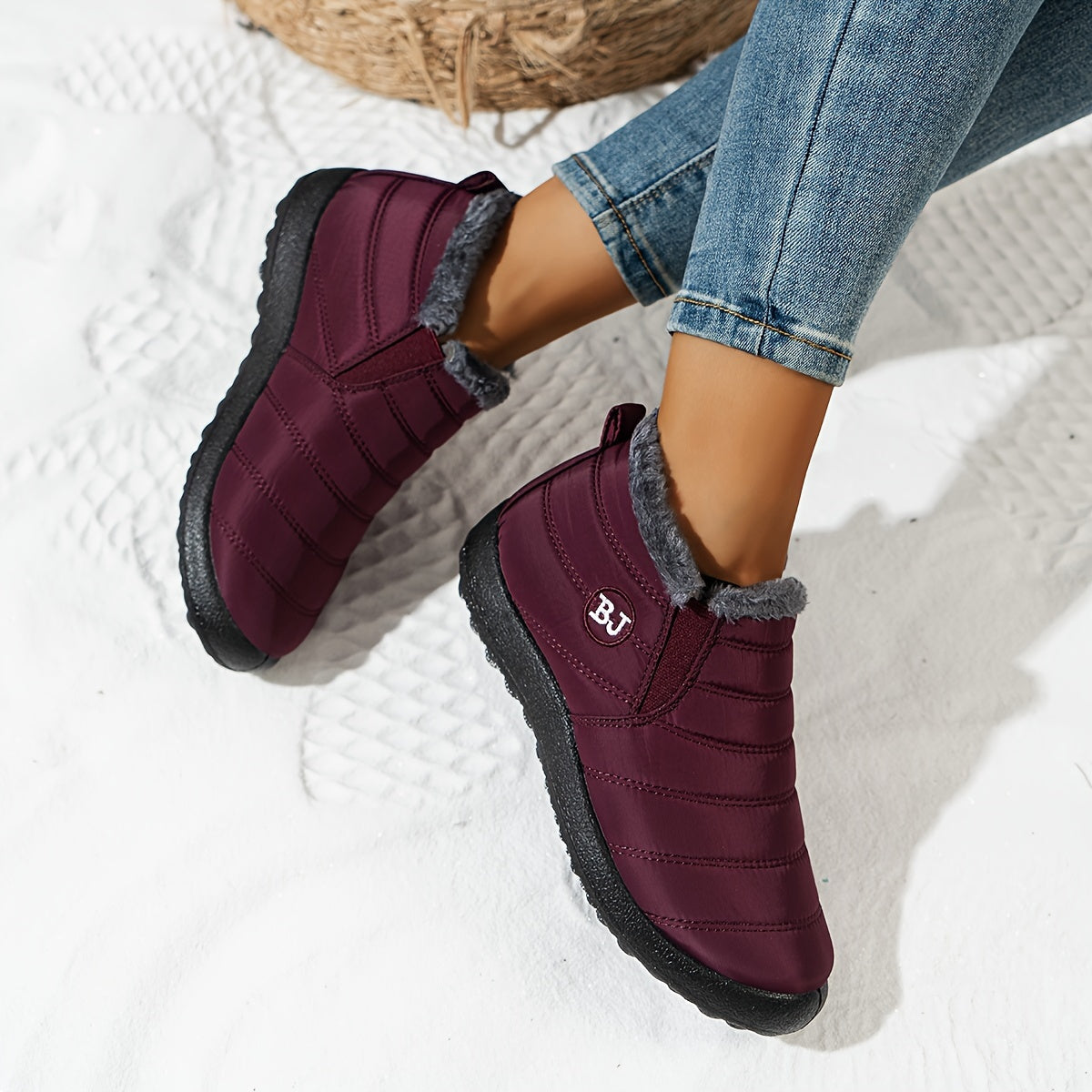 Women's Winter Slip-On Boots Fabric Upper Casual Flat Heel