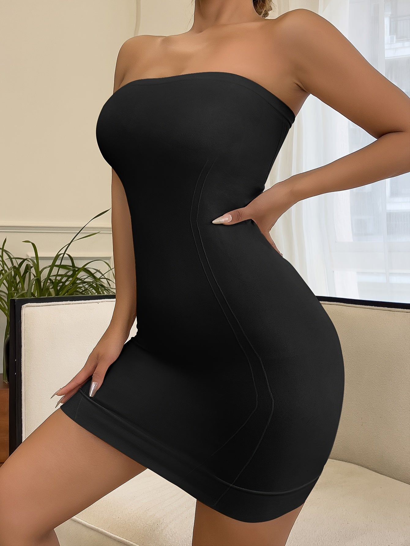 Women's Seamless Nylon Shapewear Bodysuit Dress for Slimming and Lifting