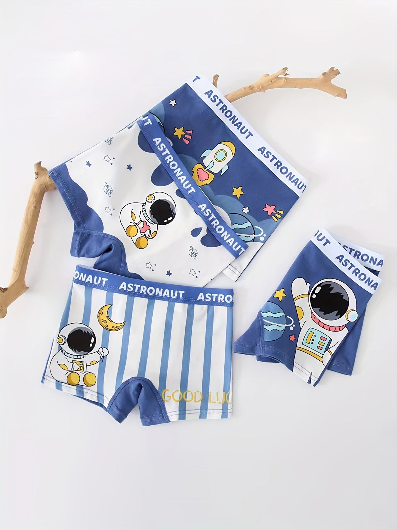 Pack de 4 calzoncillos bóxer de astronauta para niños, con patrón de spaceman, ropa interior cómoda