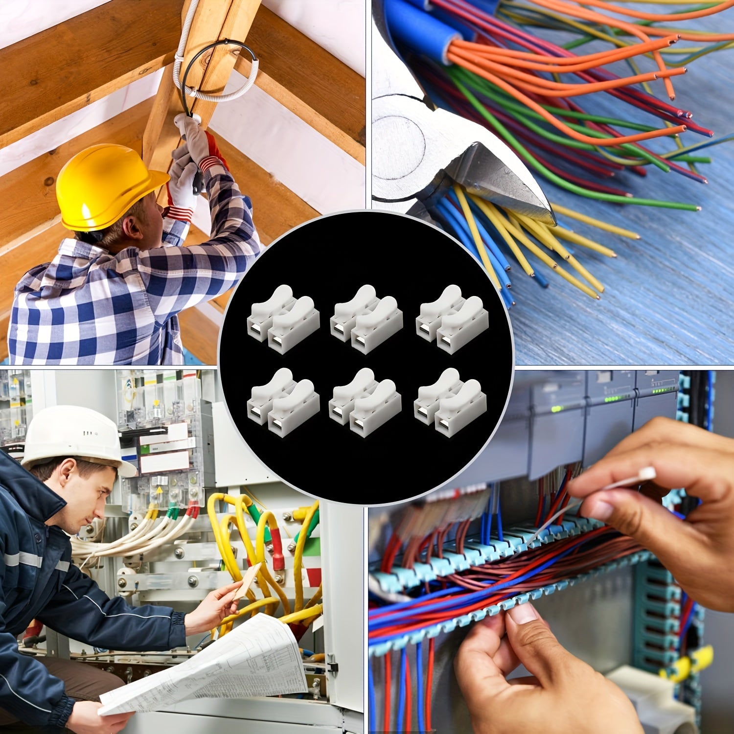 50pcs Wire Connectors Dual Pin Spring Clamp Terminals White for Electrical Projects