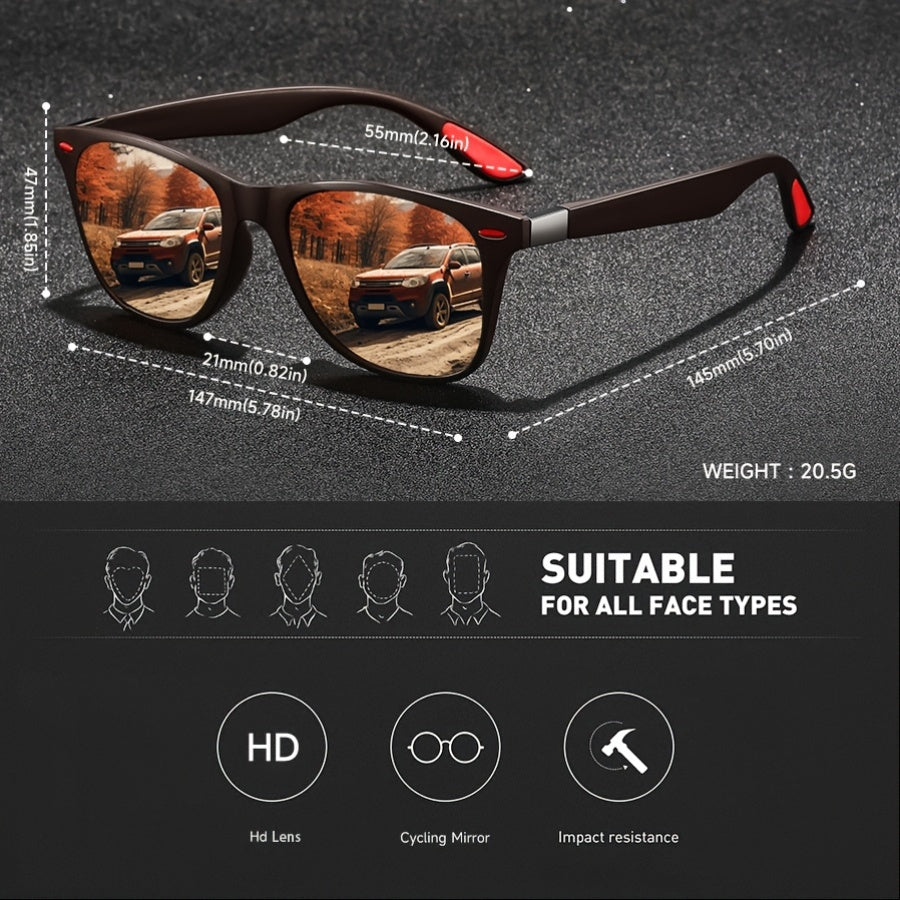 Unisex Vintage Square Glasses Full Rim Polycarbonate Frame Anti-Glare for Driving Hiking and Daily Use