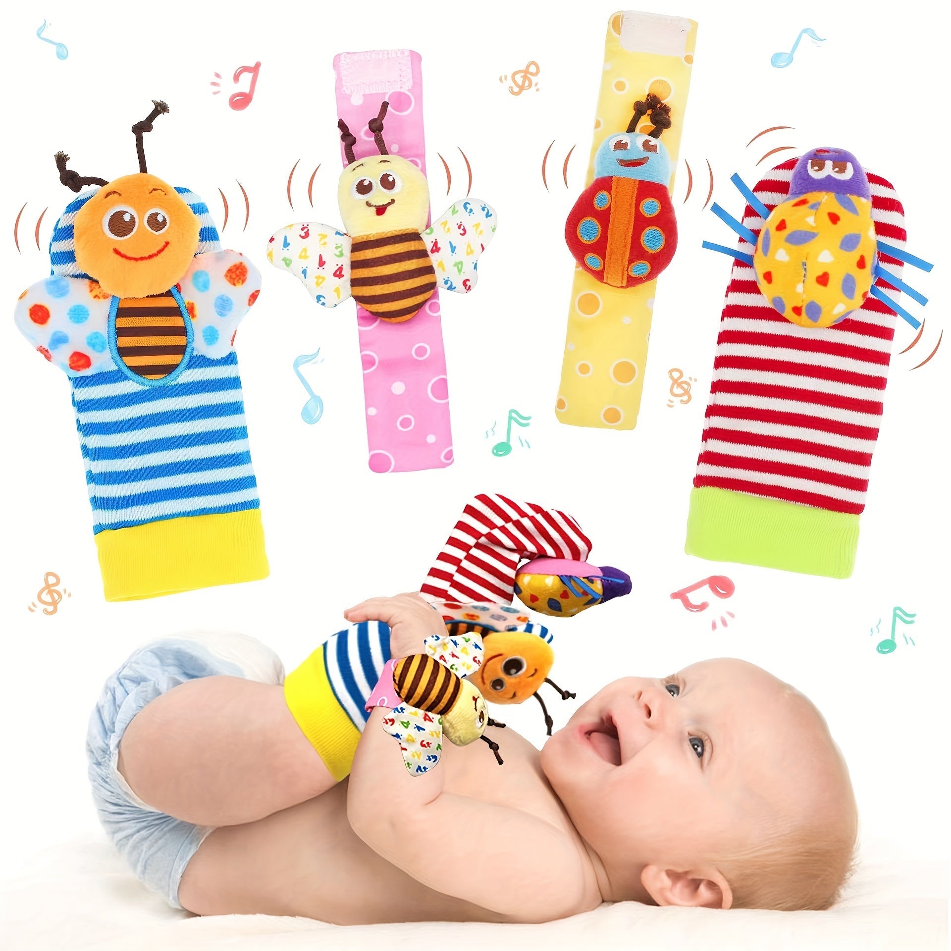 Baby Rattle Socks and Wrist Rattles Set Soft Sensory Cotton for Infant Development