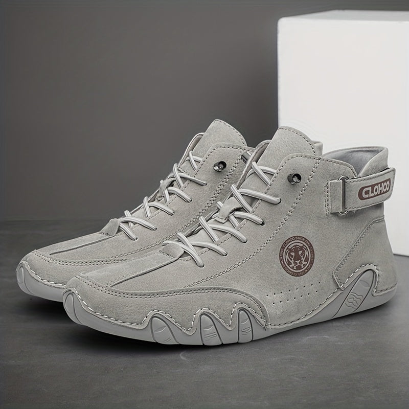 Men's Short Boots with Plush Lining and Hand-Stitched Octopus Design Casual PU High-Tops for All Seasons