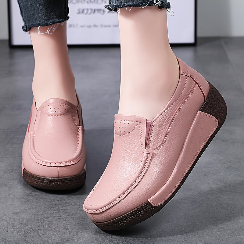 Women's Slip-On Loafers with Mid-Top Design Faux Leather Round Toe Mid Heel All-Season
