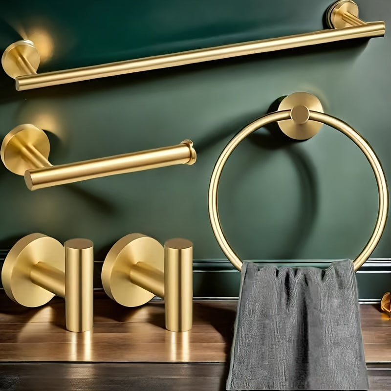 5-Piece Stainless Steel Bathroom Accessory Set Wall-Mounted Towel Bars Towel Ring Toilet Paper Holder Robe Hooks