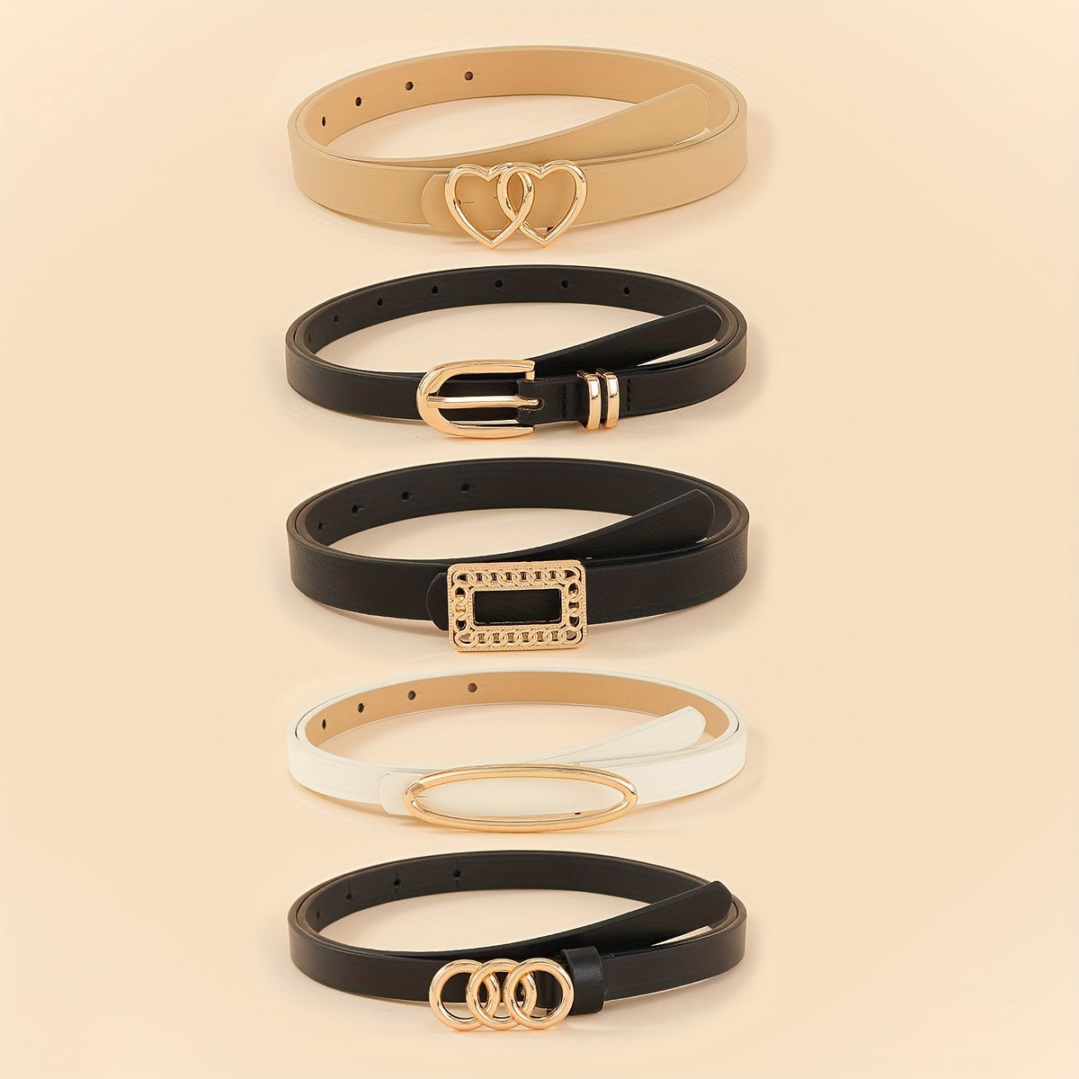 Women's Denim Skirt with Chain Buckle and Thin Belt Five-Pack for Daily Wear