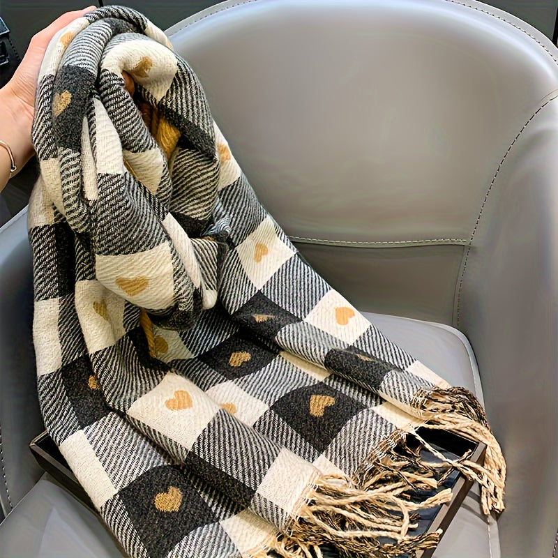 Women's Heart Print Scarf Soft Polyester Warm Windproof for Romantic Evenings