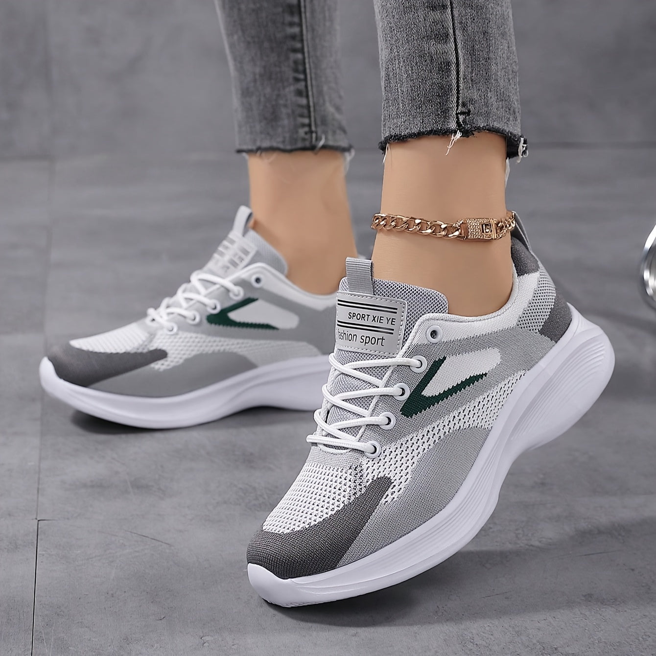 Women's Lightweight Air Cushion Sneakers Breathable Knit White Mint Green Casual Shoes