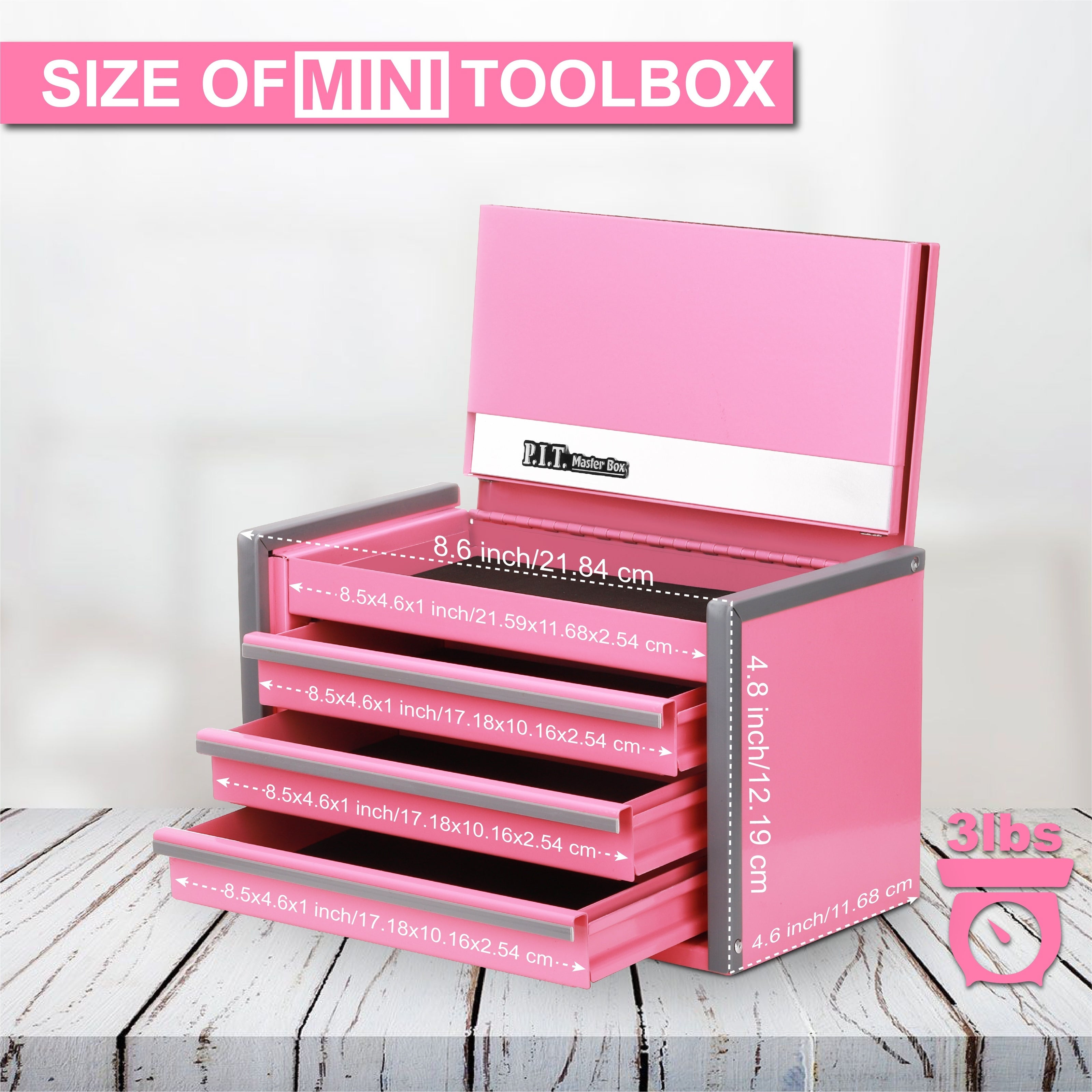 Mini Steel Tool Box with 3 Drawers, Magnetic Lock, Portable Organizer