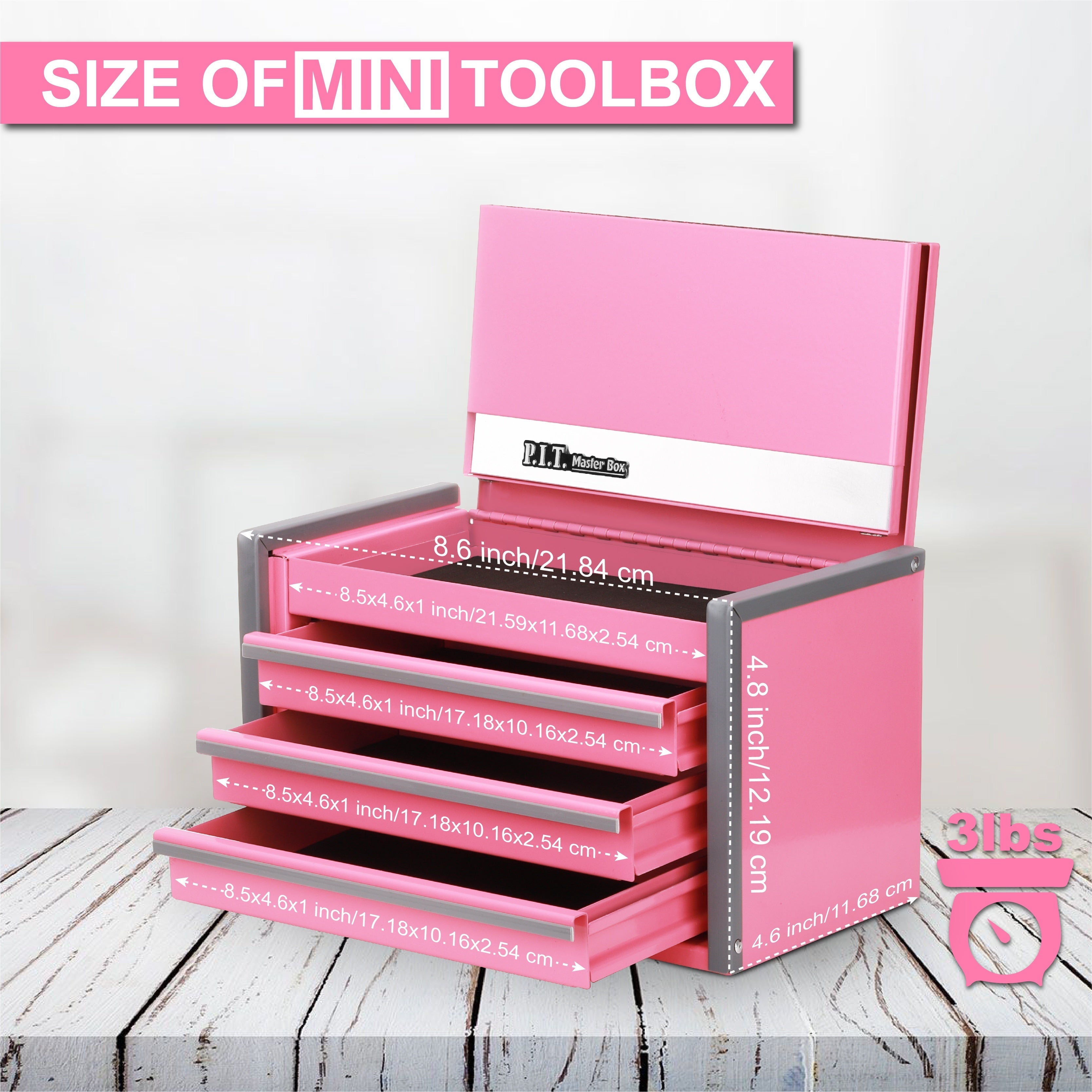 Mini Steel Tool Box with 3 Drawers, Magnetic Lock, Portable Organizer