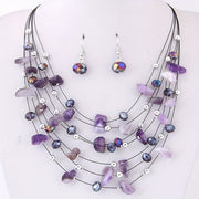 Conjunto de joyería de cristal boho-chic para mujer: collar y pendientes con capas brillantes