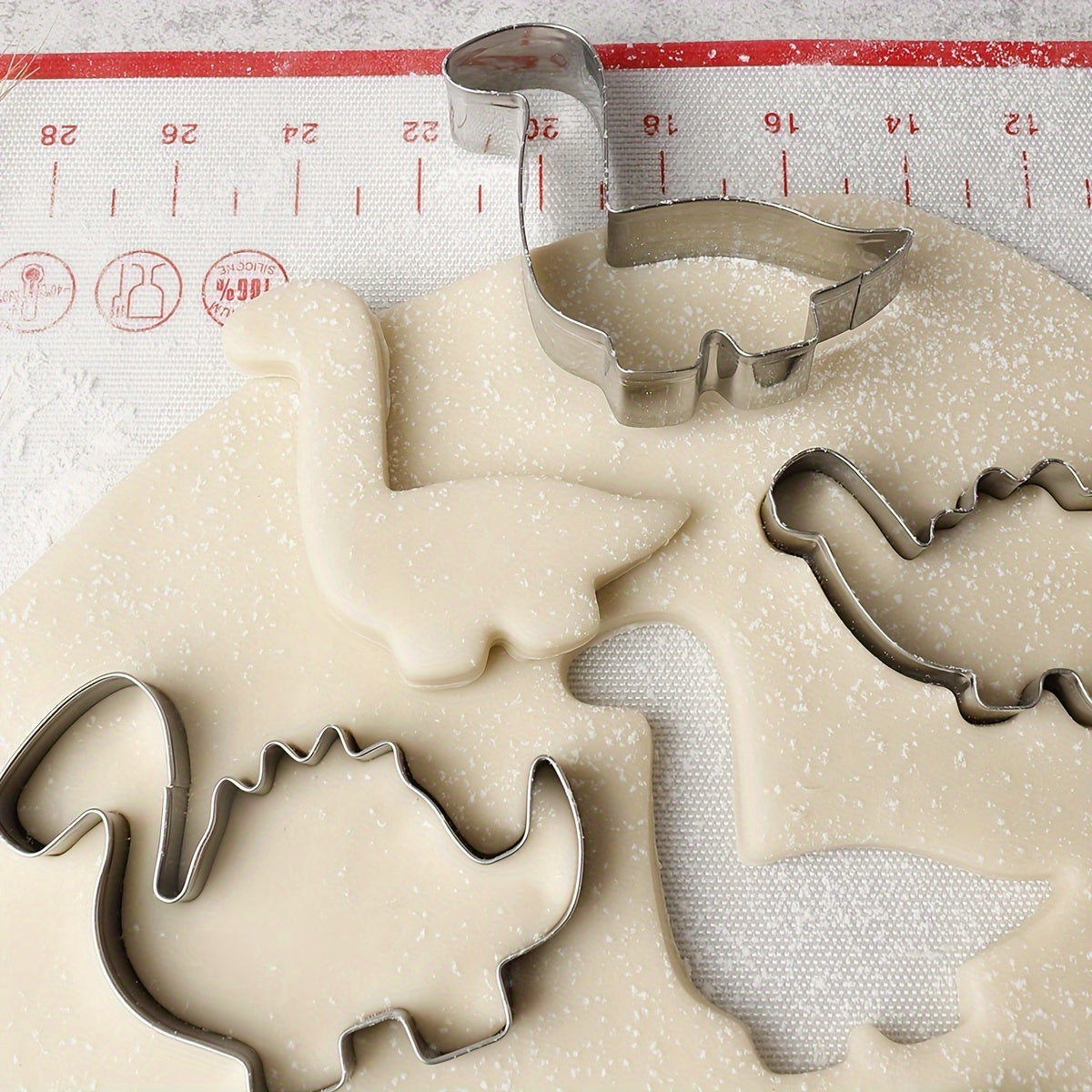Set of 8 Dinosaur-Shaped Stainless Steel Cookie Cutters for Baking Pastries and Biscuits