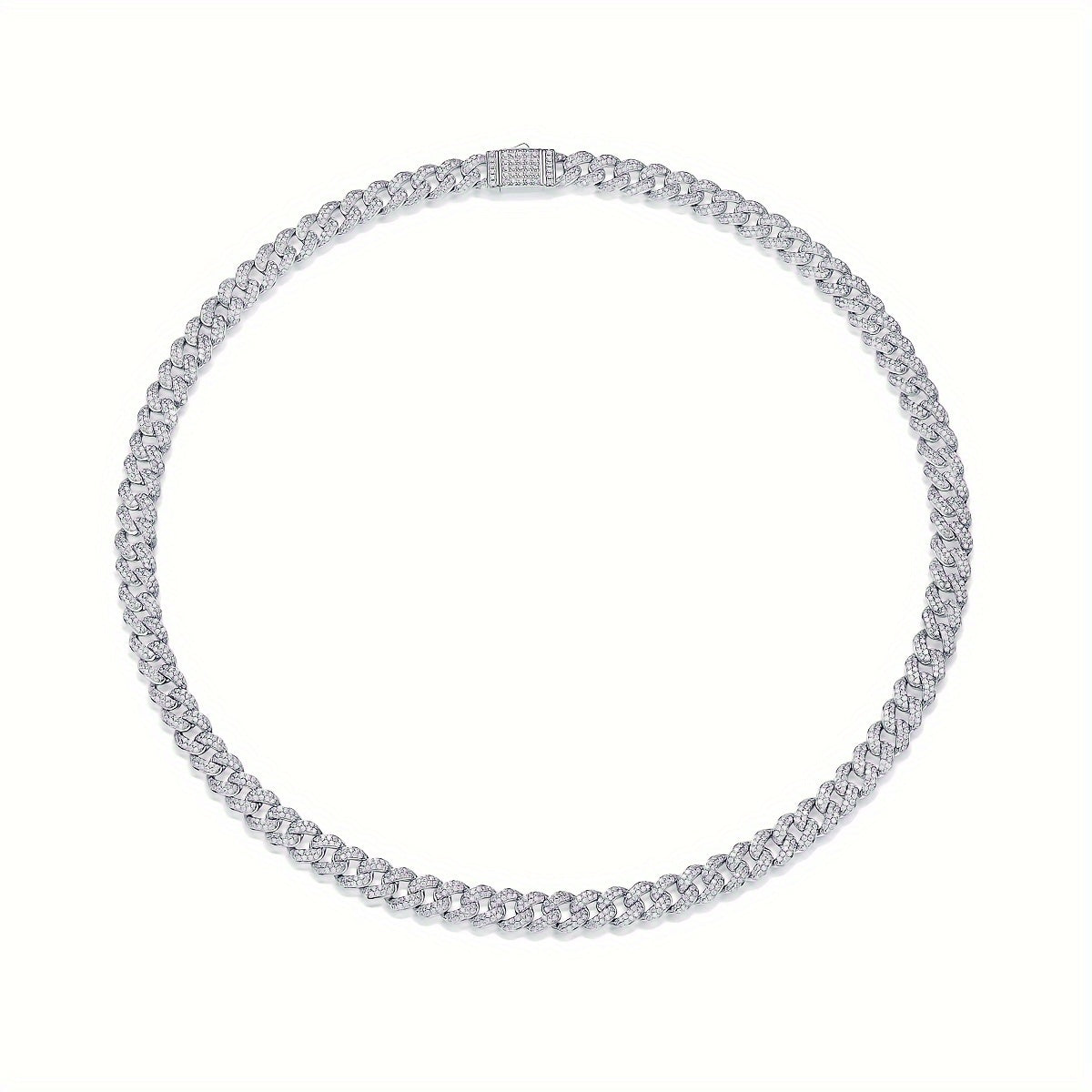 Sterling Silver Cuban Chain Necklace with Moissanite for Men and Women