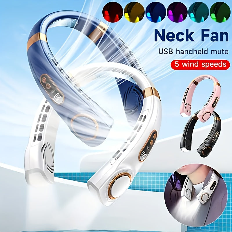 USB Neck Fan with Adjustable Speed LED Display Rechargeable Battery Lightweight for Outdoor Activities