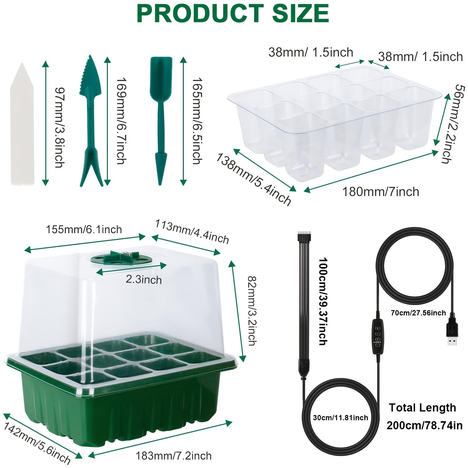Seedling Grow Kit with LED Grow Light, Humidity Domes, Adjustable Brightness