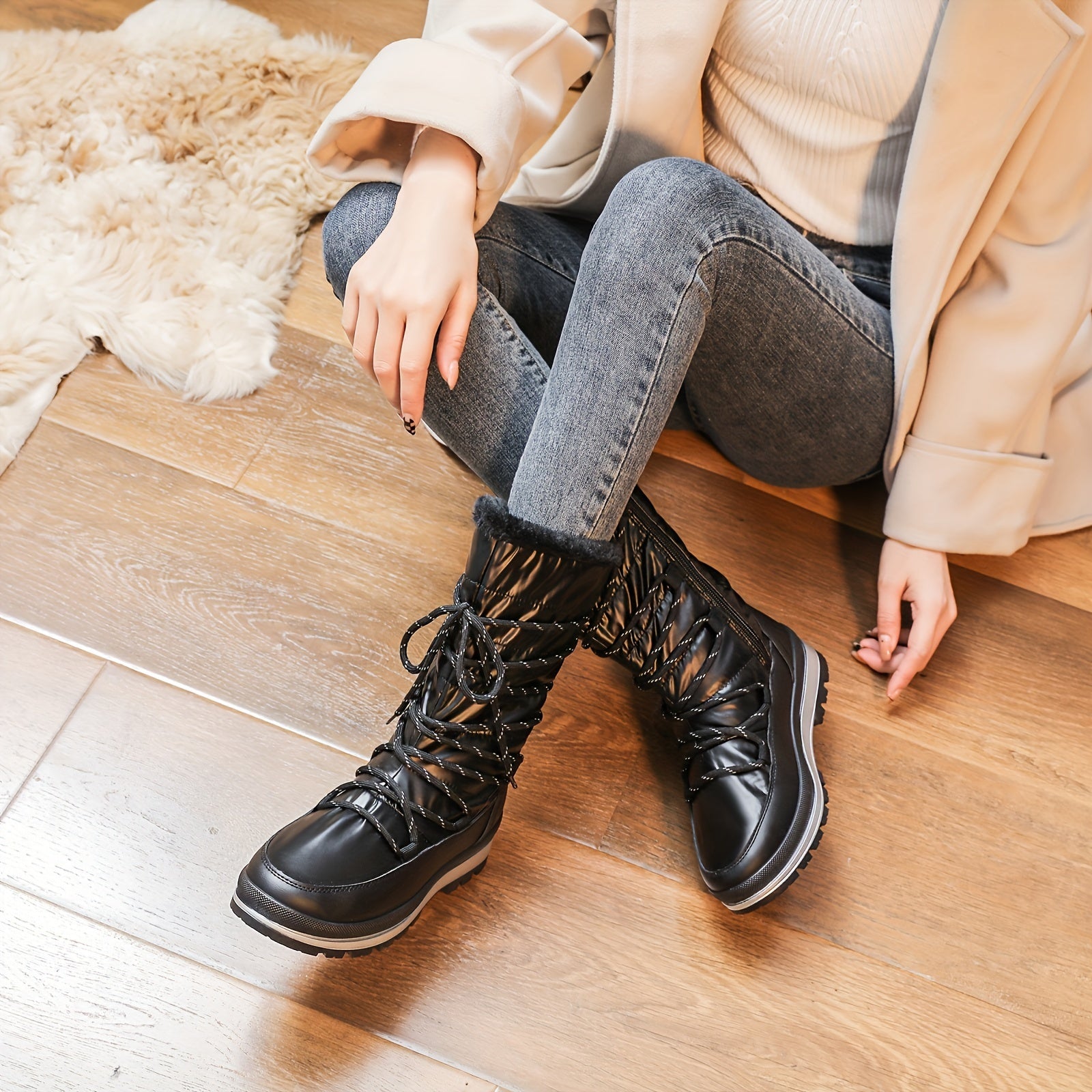 Women's Mid-Calf Leather Boots for Fall and Winter