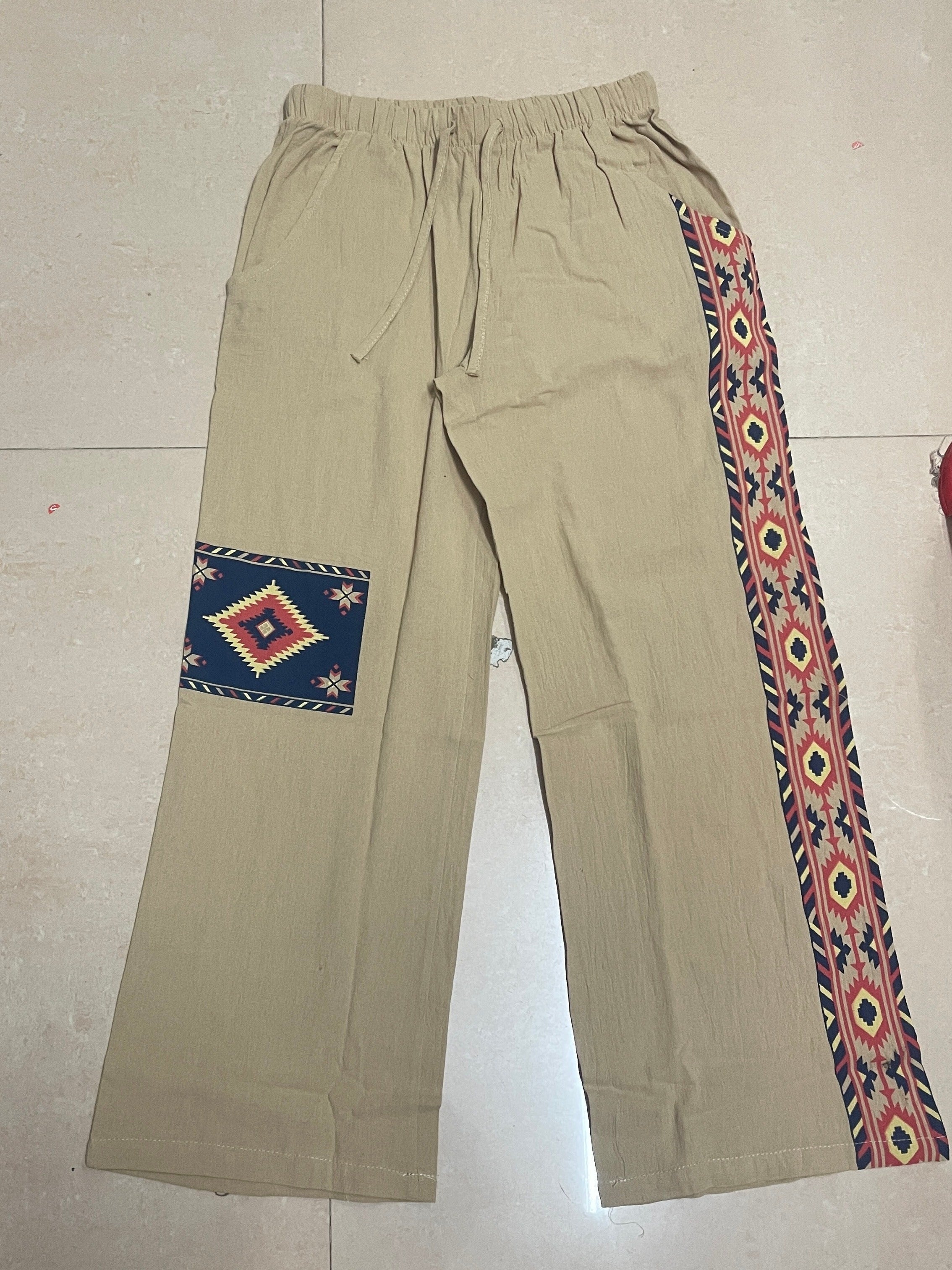 Men's Ethnic Casual Pants Cotton Polyester Geometric Pattern Drawstring Waist Regular Fit Spring Fall