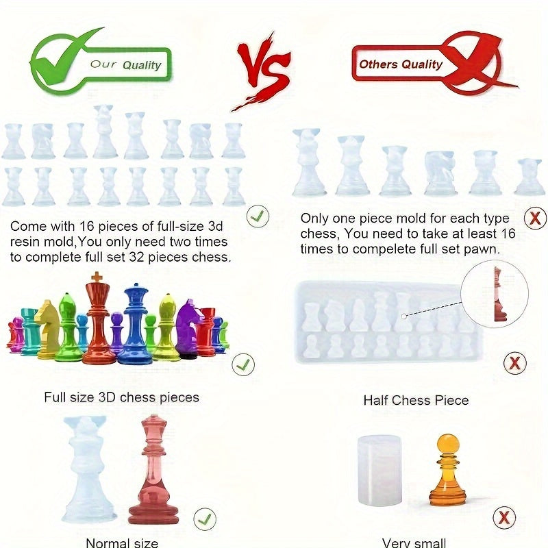 Resin Chess Set Kit with Epoxy Silicone Molds for DIY Chess Board Craft
