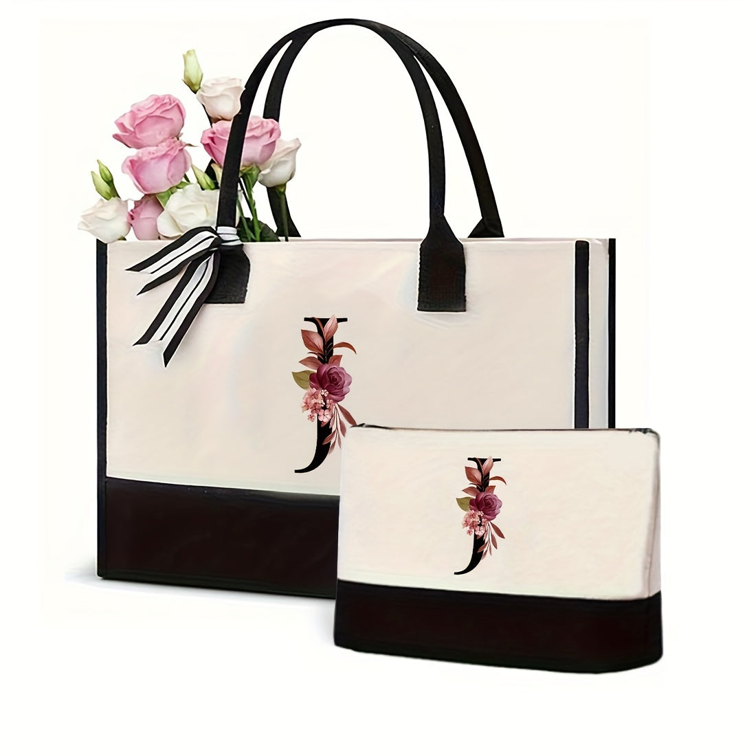 Women's Canvas Letter Handbag Large Versatile Shoulder Bag for Office and Shopping