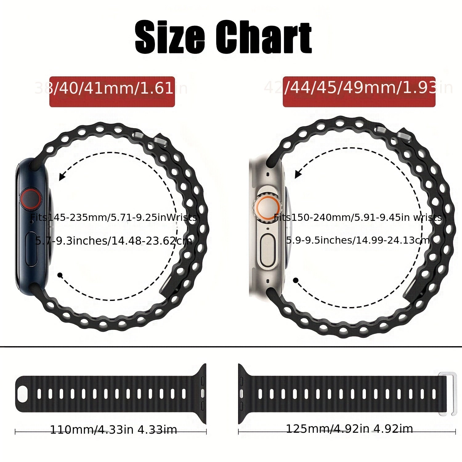 Ремешок Ocean Silicone Sport для Apple Watch Ultra 2/Ultra Straps - дышащий, мягкий, водонепроницаемый браслет для мужчин и женщин - подходит для iWatch Ultra 2 и iWatch Ultra Series SE 9/8/7/6/5/4