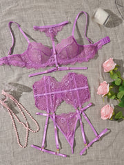 See-Through Lace Lingerie Set for Women with Bra and Thong