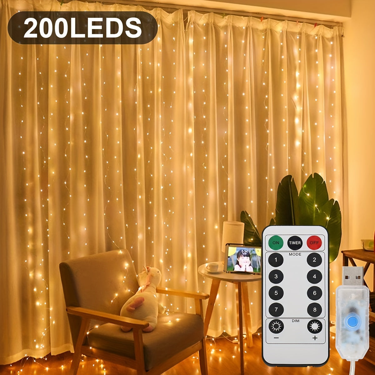Luces de cadena LED 300/200/100 LEDs USB Cable de cobre para habitación, ventana, Halloween, Navidad, boda