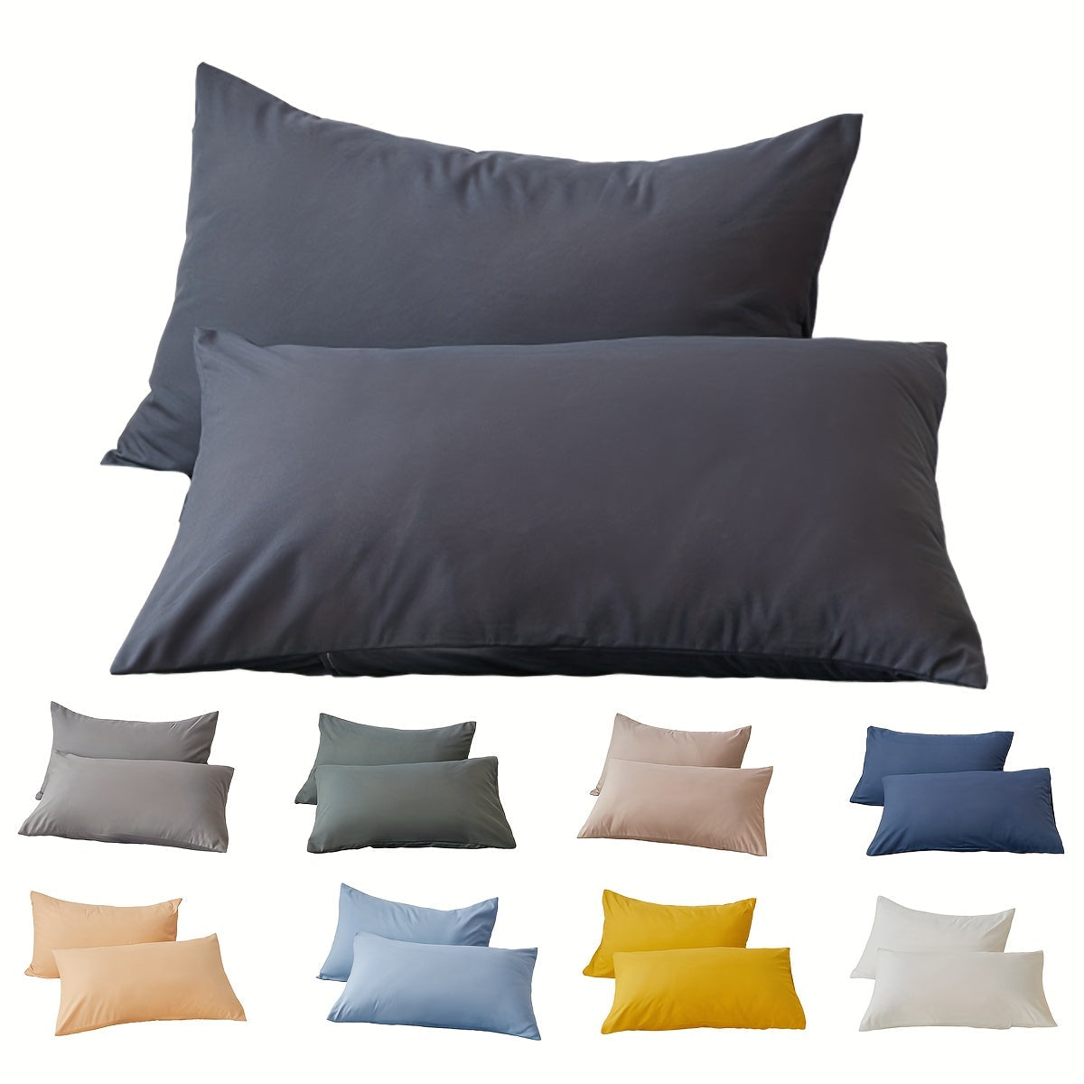 Set of 2 Microfiber Pillowcases Solid Color Breathable Machine Washable