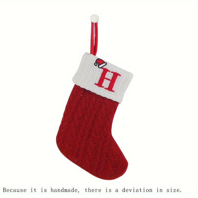 11 Inch Christmas Stocking with Knitted Alphabet Design for Hanging or Gift Bag Polyester