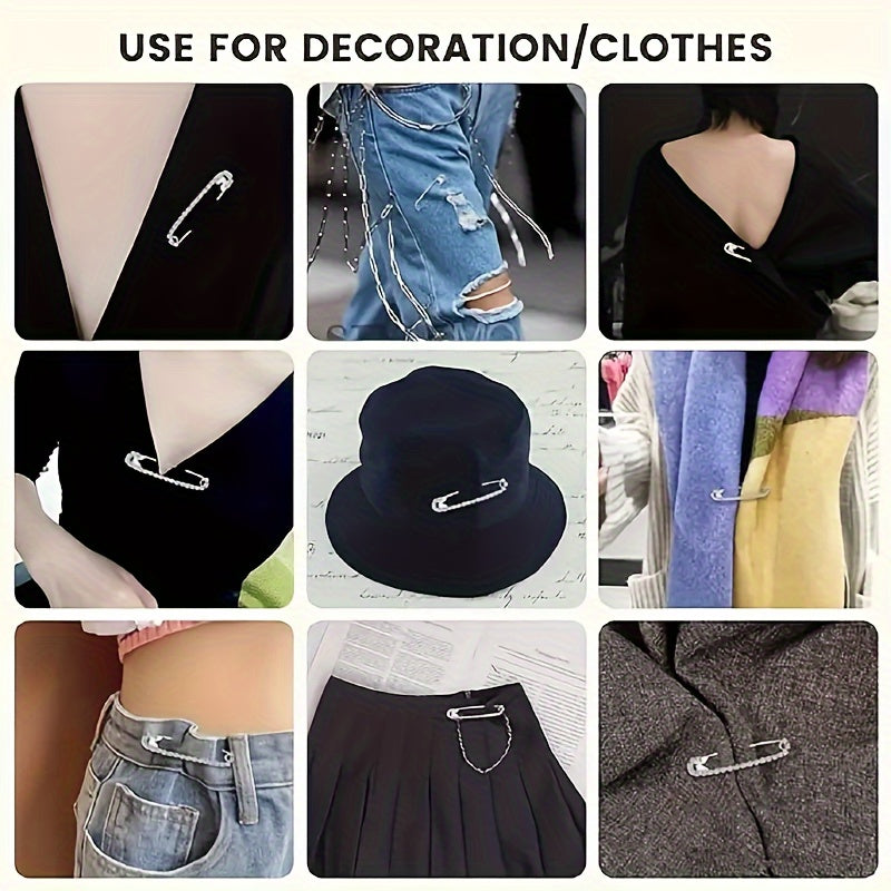 Set of Five Silver Rhinestone Safety Pins for Clothing and Accessories