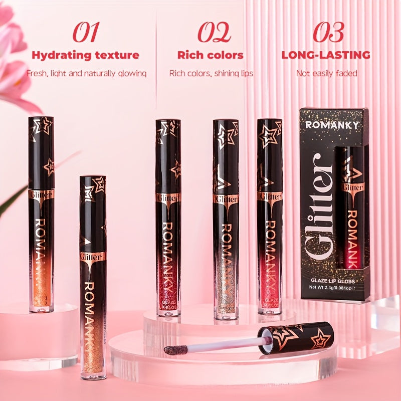 Women Pearlescent Liquid Lip Gloss Long-Lasting Shine Colors Orange Pink Red