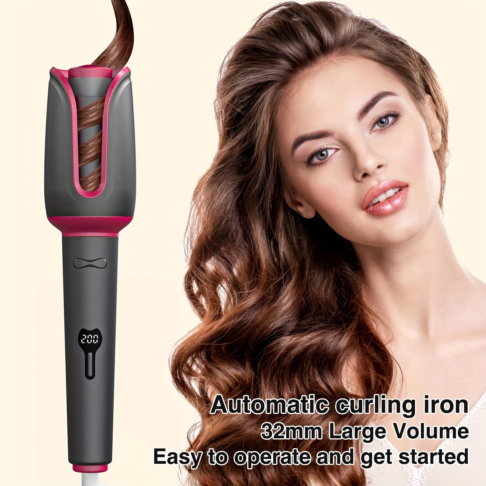 Rizador de cabello automático de 32mm con tecnología de iones negativos, 3 configuraciones de temperatura y temporizador