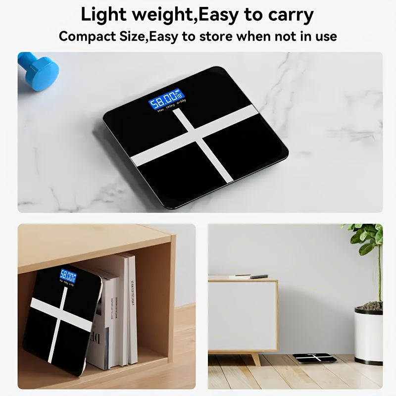 1 dona LED orqa yoritgichli hammom shkali, temperli shisha, uy, fitnes va tashqarida foydalanish uchun mos. Batareyalar kiritilmagan.