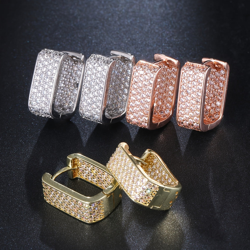 Synthetic Zirconia Stud Earrings for Women Copper Stainless Steel Non-Magnetic Casual Jewelry