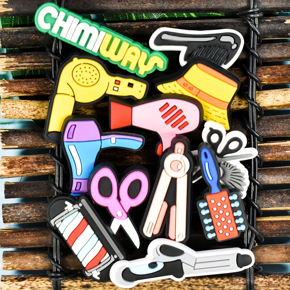 Unisex PVC Hair Salon Shoe Charms Retro Scissors Pattern 18/25 pcs