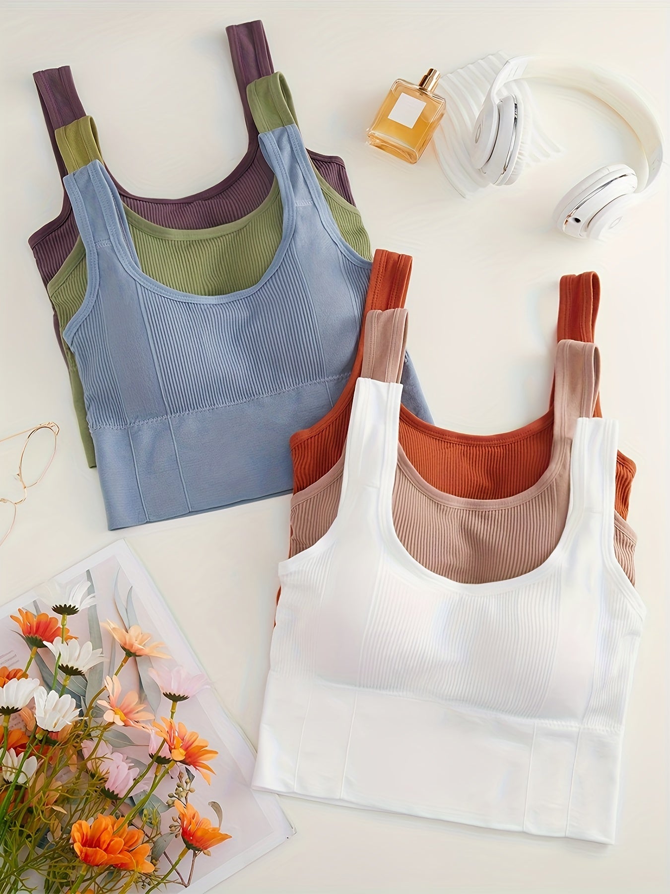 Women's Sports Bras Pack of 6 Breathable Wireless Running Workout Bras