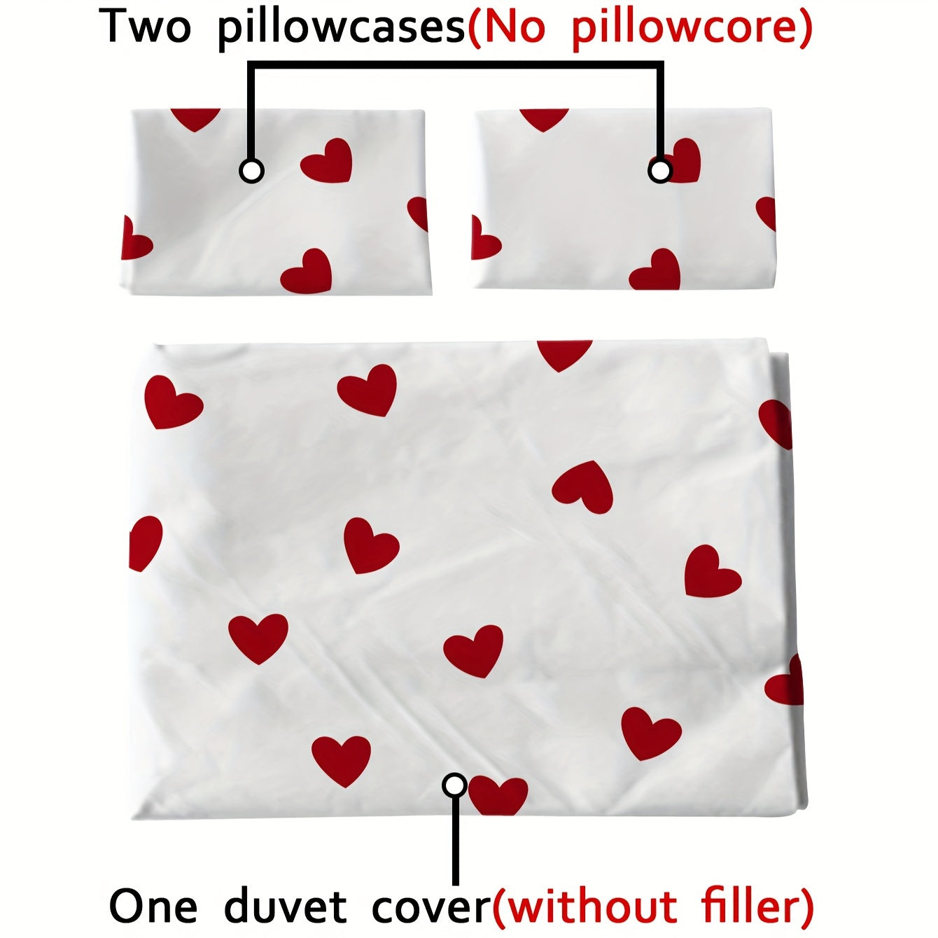 Brushed Duvet Cover Set with Love Print 3 Pieces Soft Skin-Friendly Bedding
