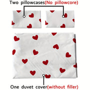 Valentine's Day Heart Print Bedding Set Duvet Cover and Pillowcases Soft and Skin-Friendly